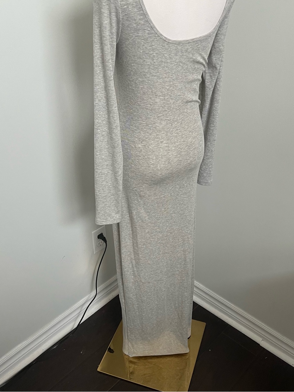 Soft Gray Long Sleeve Bodycon Maxi Dress – Minimalist Lounge Capsule Dress S - Picture 5 of 6